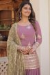 Onion Pink Georgette Embroidered Palazzo Suit