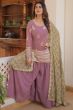 Onion Pink Georgette Embroidered Palazzo Suit
