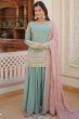 Pistachio Green Georgette Embroidered Palazzo Suit