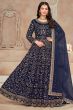 Navy Blue Velvet Embroidered Gown