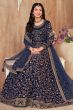 Navy Blue Velvet Embroidered Gown