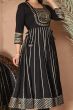 Black Rayon Embroidered Anarkali Suit 