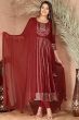 Maroon Rayon Embroidered Anarkali Suit 