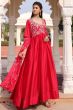 Pink Embroidered Art Silk Suit Set