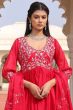 Pink Embroidered Art Silk Suit Set