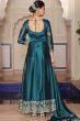 Teal Blue Embroidered Art Silk Suit Set