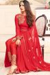 Red Art Silk Embroidered Suit
