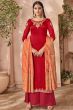 Red Georgette Embroidered Palazzo Suit
