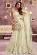 Cream Georgette Embroidered Sharara Suit