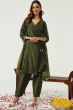 Green Silk Blend Angrakha Kurta