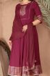Maroon Embroidered Rayon Anarkali Suit 