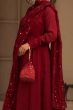 Maroon Embroidered Cotton Anarkali Suit 