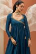 Blue Chanderi Silk Embroidered Angarkha Suit Set