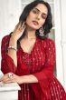 Red Georgette Sequins Work Shrug with Top and Palazzo 