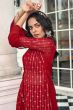 Red Georgette Sequins Work Shrug with Top and Palazzo 