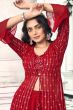Red Georgette Sequins Work Shrug with Top and Palazzo 
