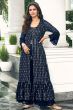 Navy Blue Georgette Sequins Work Shrug with Top and Palazzo 
