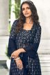 Navy Blue Georgette Sequins Work Shrug with Top and Palazzo 