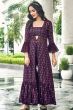 Purple Georgette Sequins Work Shrug with Top and Palazzo 