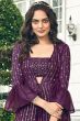 Purple Georgette Sequins Work Shrug with Top and Palazzo 