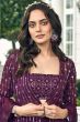 Purple Georgette Sequins Work Shrug with Top and Palazzo 