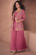 Mauve Silk Embroidered Jacket with Top and Palazzo