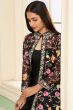 Black Georgette Embroidered Jacket with Kurti and churidar