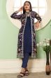 Blue Georgette Embroidered Jacket with Kurti and Churidar