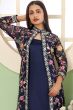 Blue Georgette Embroidered Jacket with Kurti and Churidar