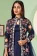 Blue Georgette Embroidered Jacket with Kurti and Churidar