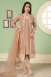 Beige Georgette Embroidered Jacket with Kurti and Churidar