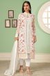 White Georgette Embroidered Jacket with Kurti and Churidar