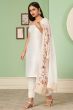 White Georgette Embroidered Jacket with Kurti and Churidar