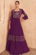 Rich Purple Jacket Style Embroidered Chinnon Silk Anarkali 