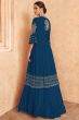 Deep Teal Blue Jacket Style Embroidered Chinnon Silk Anarkali 