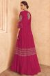 Deep Pink Jacket Style Embroidered Chinnon Silk Anarkali 