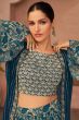 Blue Sequence Georgette Embroidered Jacket Style Co-ord Set