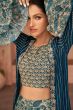 Blue Sequence Georgette Embroidered Jacket Style Co-ord Set