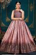 Pink Multicolor Printed Chinnon Silk A line Gown