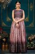 Pink Multicolor Printed Chinnon Silk A line Gown