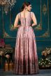Pink Multicolor Printed Chinnon Silk A line Gown