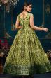Dark Green Multicolor Chinnon Silk Printed A line Gown