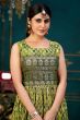 Dark Green Multicolor Chinnon Silk Printed A line Gown