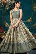 Grey Multicolor Printed Chinnon Silk A line Gown