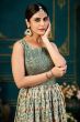 Grey Multicolor Printed Chinnon Silk A line Gown