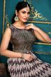 Dark Purple Multicolor Printed Chinnon Silk A line Gown