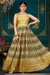 Mustard Yellow Multicolor Printed Chinnon Silk A line Gown