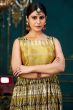 Mustard Yellow Multicolor Printed Chinnon Silk A line Gown