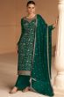 Deep Green Zari Work Embroidered Silk Salwar Suit