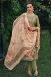 Olive Green Bemberg Muslin Print With Embroidered Salwar Suit